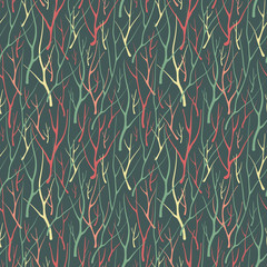 Seamless pattern with hand drawn silhouette branches