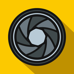 Camera aperture icon in flat style