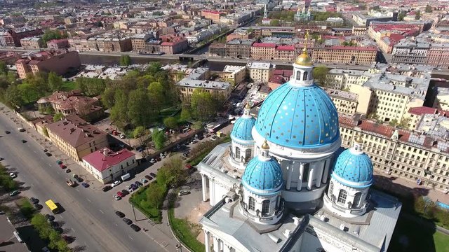 Blue domes of Trinity Cathedral (or Troitsky Cathedral) is on Izmaylovskiy Prospekt, Saint Petersburg, Russia
