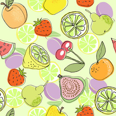 seamless color fruit pattern hand drawn. vector illustration