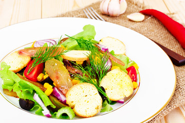 Lettuce with tomato Kumata, Dried Meat, Celery and Olives