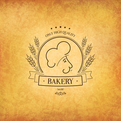 Vintage logotype for bakery and bread shop. Food and drinks logotype symbol design. Crumpled vintage paper background