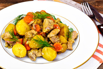 Stewed Quince with Potatoes, Carrots, Onions and Meat