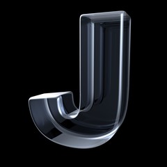 Transparent x-ray letter J. 3D render illustration on black background