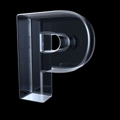 Transparent x-ray letter P. 3D render illustration on black background