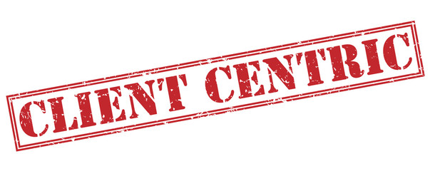 client centric red stamp on white background