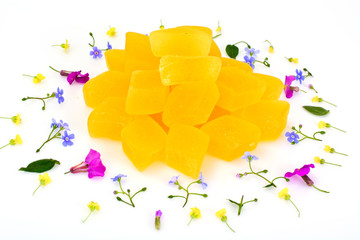 Sweet Candied Fruit Jelly on White