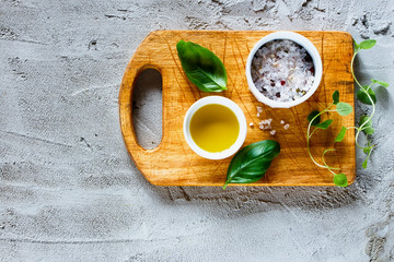 Basil leaves with olives oil