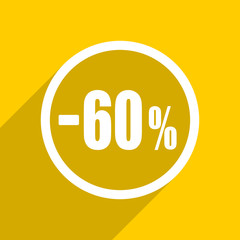 yellow flat design 60 percent sale retail modern web icon for mobile app and internet