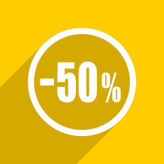 yellow flat design 50 percent sale retail modern web icon for mobile app and internet