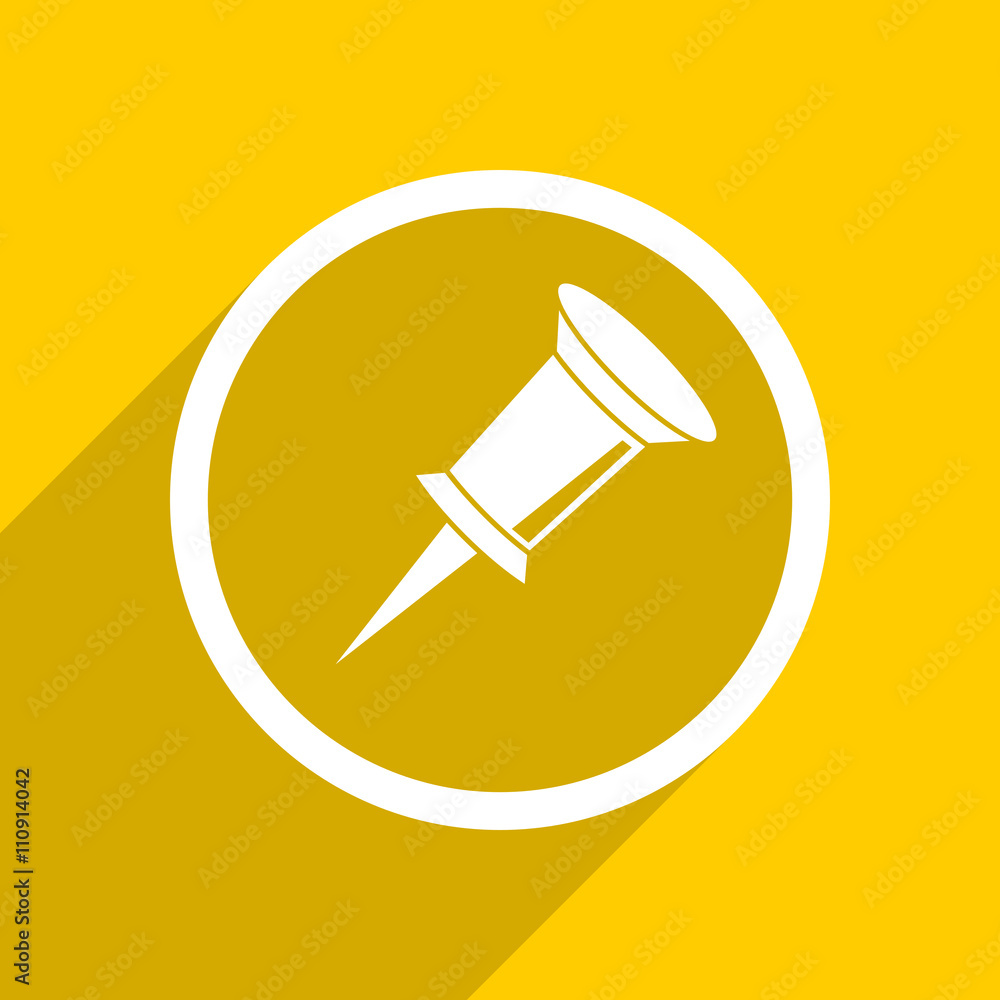 Poster yellow flat design pin modern web icon for mobile app and internet