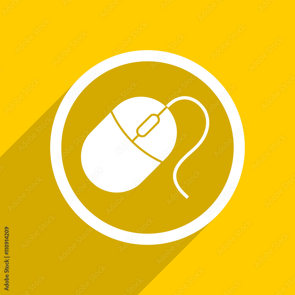 Poster yellow flat design mouse modern web icon for mobile app and internet