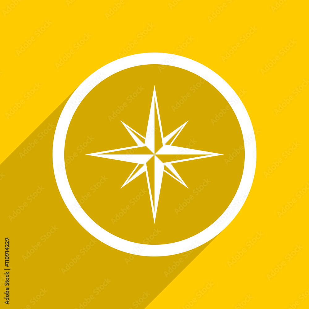 Poster yellow flat design compass modern web icon for mobile app and internet