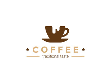 Coffee cup Logo design vector template Negative space style...Coffee-shop cafe Logotype concept icon.