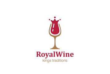 Wine Glass Splash as Crown Logo design vector template...Liquid alcoholic drink Logotype concept icon