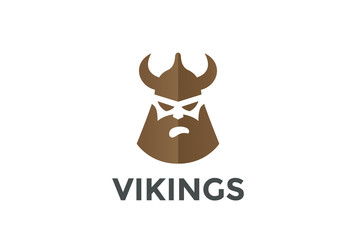 Viking Head in Helmet silhouette Beer Pub Logo design vector template...Ancient Warrior Logotype concept icon Negative space style.