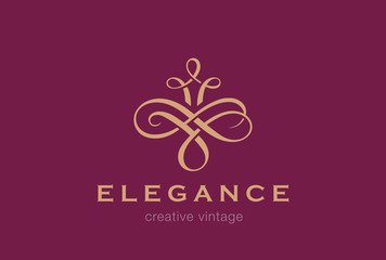 Floral Vintage Logo design abstract vector template...Flourish Vignette Logotype wedding luxury fashion jewelry concept icon. - obrazy, fototapety, plakaty