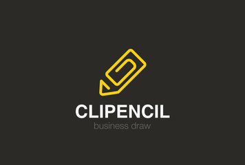 Pencil as Clip Logo design vector template Linear style...Draw Logotype abstract concept icon.