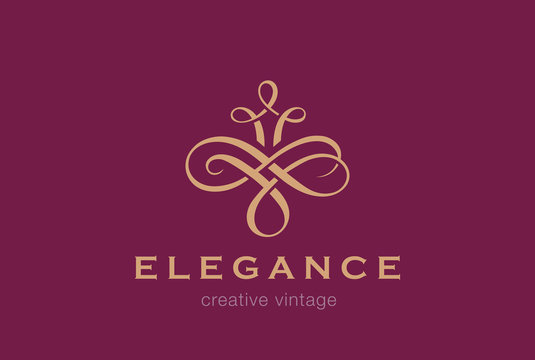 Floral Vintage Logo design abstract vector template...Flourish Vignette Logotype wedding luxury fashion jewelry concept icon.