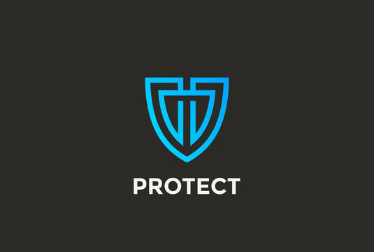 Security Agency Shield Logo design vector template linear style...Attorney Looped Lines Lawyer Legal Protection Logotype. Law concept icon.