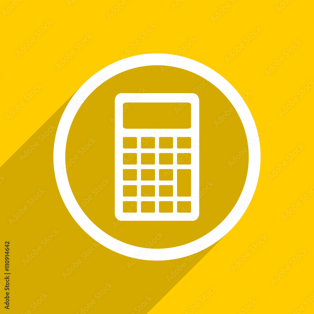 Poster yellow flat design calculator modern web icon for mobile app and internet