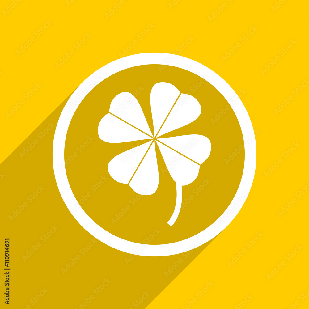 Poster yellow flat design four-leaf clover modern web icon for mobile app and internet