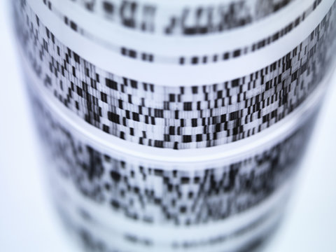 Close up of rolled autoradiograph used in researching genetics