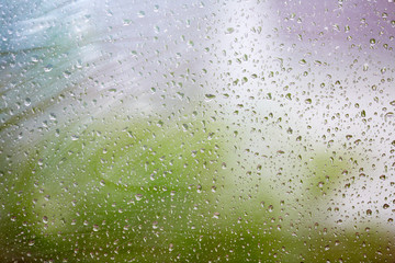 Raindrops on the glass.