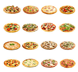 Set of different pizzas isolated on white