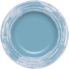 Isolated empty round glazed plate with decorative frame
