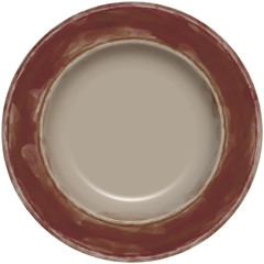 Isolated empty round glazed plate with decorative frame