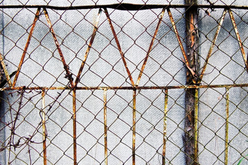 Vintage fence of metal mesh