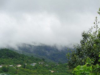 Fog over mountain village