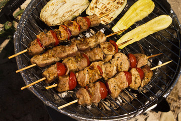 Shashlik of meat on skewers