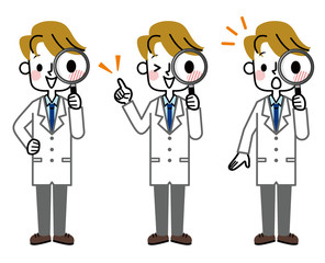 白衣　男性　虫眼鏡　表情