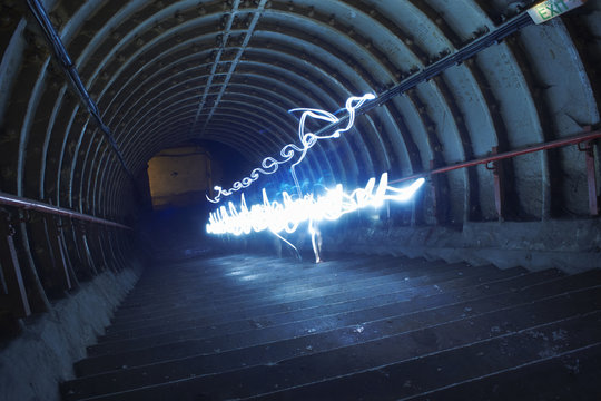 Light trails in tunnel