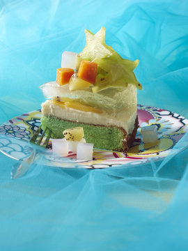 Still life with plate of crema de fruta