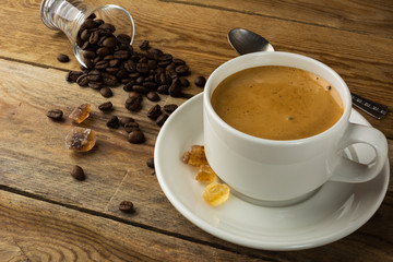 White mug of morning coffee