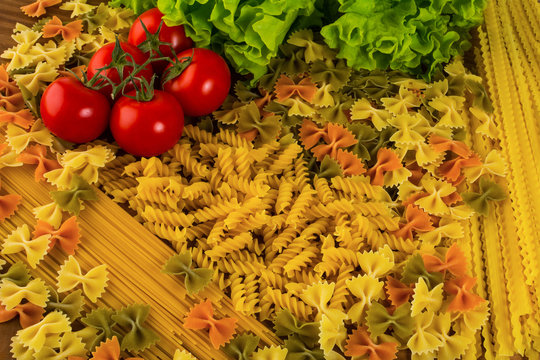 Various types of Italian pasta background