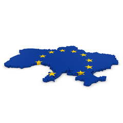 3D Illustration Map Outline of Ukraine with the European Union Flag