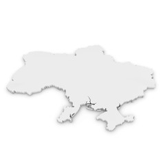 White 3D Illustration Map Outline of Ukraine Isolated on White