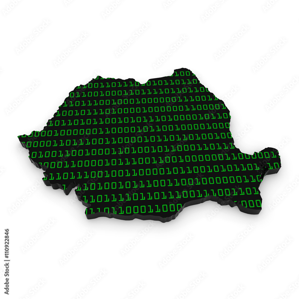 Poster romanian technology industry concept image - 3d illustration map outline of romania with green binar