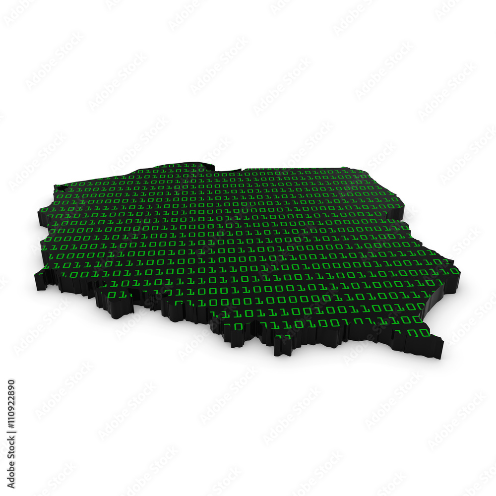 Poster polish technology industry concept image - 3d illustration map outline of poland with green binary c
