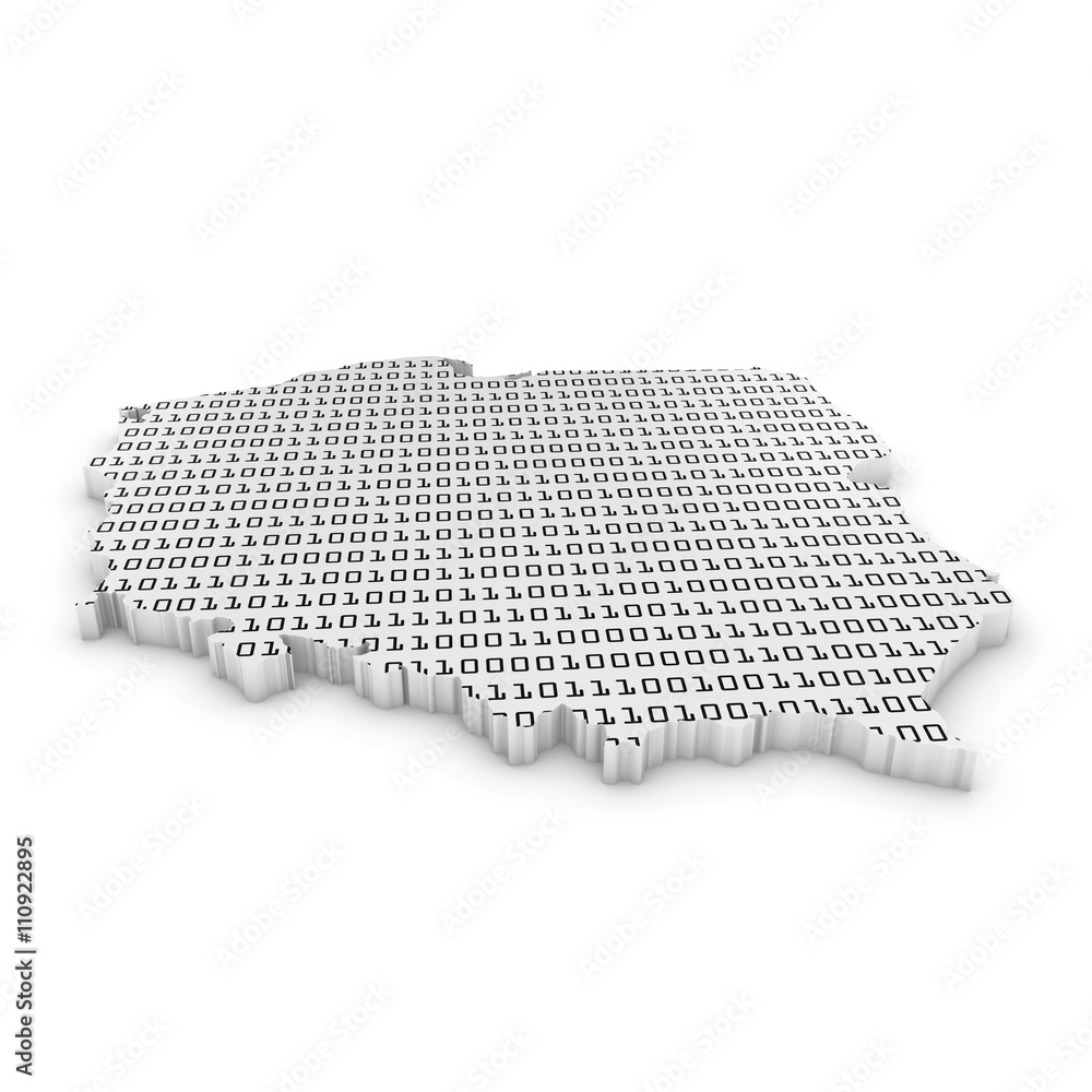 Poster polish technology industry concept image - 3d illustration map outline of poland with black and whit
