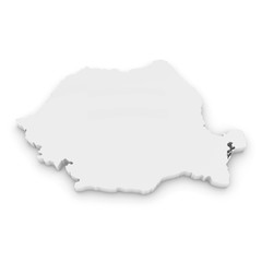 White 3D Illustration Map Outline of Romania Isolated on White