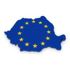 3D Illustration Map Outline of Romania with the European Union Flag
