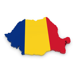 3D Illustration Map Outline of Romania with the Romanian Flag