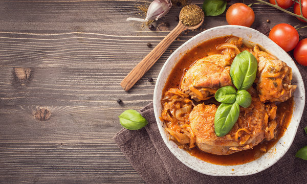 Chicken stewed with tomatoes above