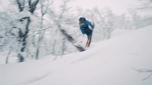 Skier Does a Backflip off of a Jump in Hokkaido, Japan