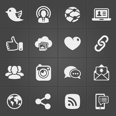 Social network icons on black set. Vector